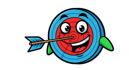 Fototapeta premium Happy Cartoon Target with Arrow, Smiling and Successful.