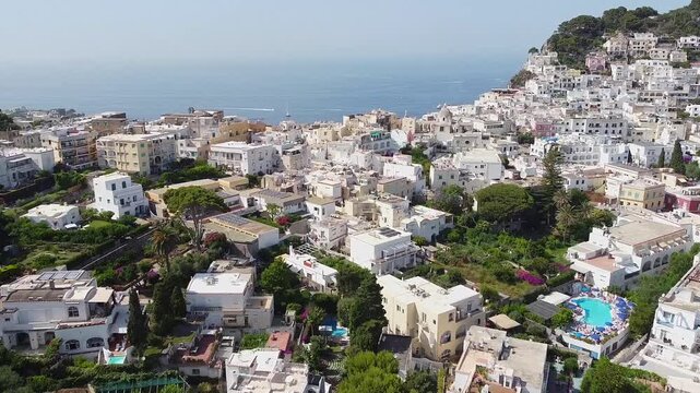 Aerial View of Capri Island with White Buildings and Mediterranean