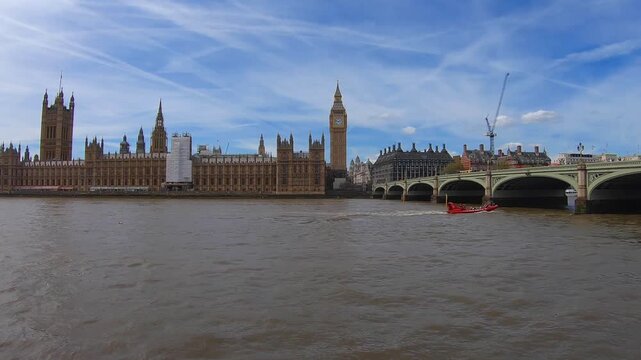 Houses of Parliament and Big Ben from River Thames, London