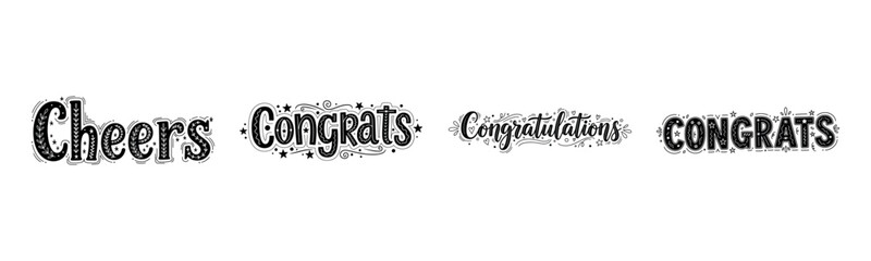 Fototapeta premium Cheers and congrats decorative text in black and white