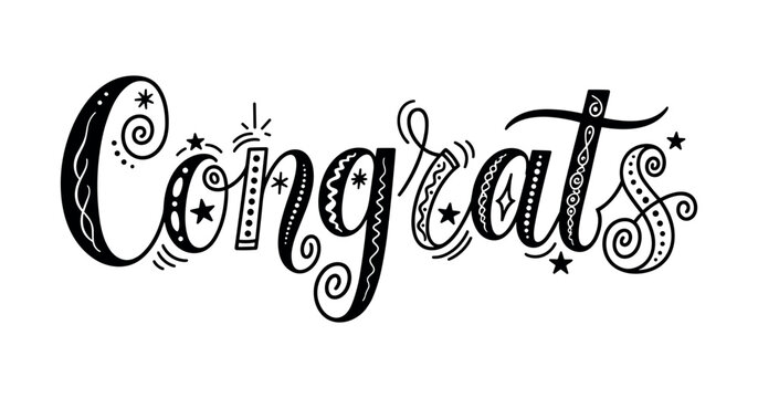 Creative black and white congrats typography with whimsical patterns