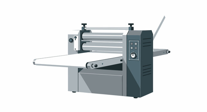 Industrial dough roller machine for bakery and food production.
