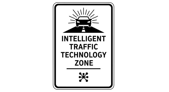 Intelligent Traffic Technology Zone Road Sign Indicating Advanced Transportation Systems.