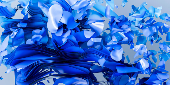 3D blue fluid fragment with layered abstract motion texture