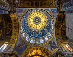 Obraz premium A majestic interior view of a grand dome with ornate paintings