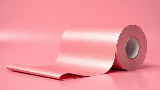 A roll of pink textured paper or vinyl material on a pink background