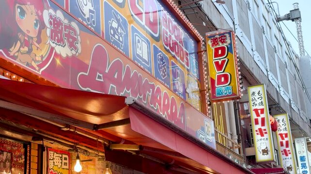 Vibrant Storefront with Anime Advertisements and Neon Signs in Tokyo