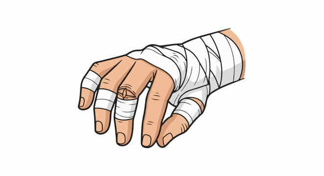 Bandaged hand with taped fingers, ready for impact