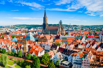 Obraz premium Ulm Minster Church aerial panoramic view, Germany