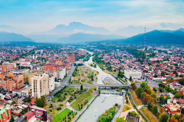Fototapeta premium Vladikavkaz city aerial panoramic view