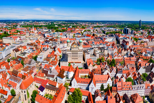 Augsburg old town aerial panoramic view