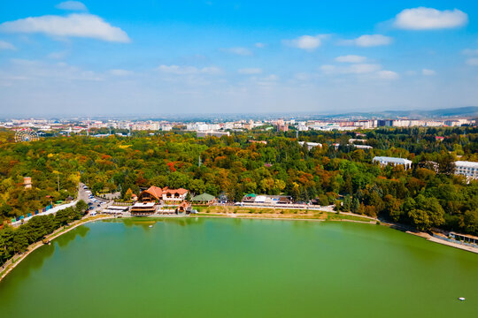 Kurortnoe lake aerial panoramic view, Nalchik