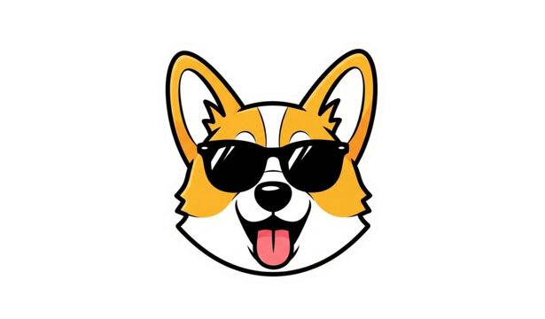 Cool corgi dog sticker with sunglasses and tongue out cute cartoon vector design