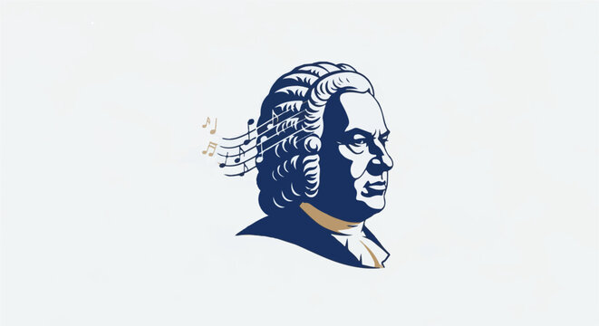Stylized profile of a classical composer with musical notes emanating