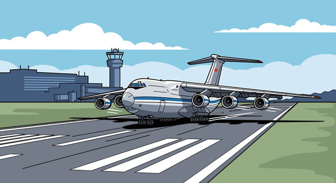 Large silver airplane on runway track.