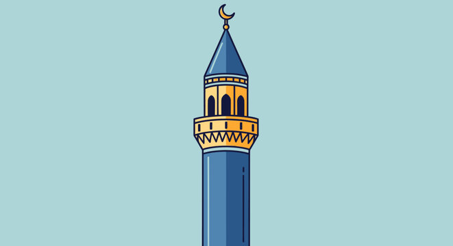 Minaret tower with crescent moon.