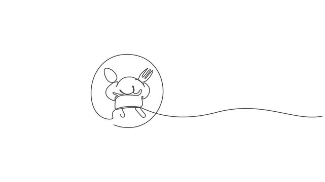 Minimal chef hat line emblem with spoon and fork smooth seamless loop animation,Chef hat line animation emblem with spoon fork culinary symbol Hd,4K Animation Video
