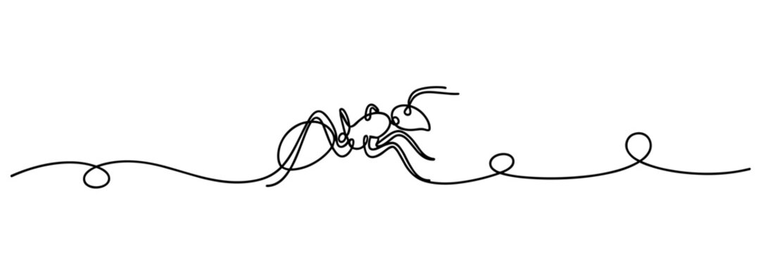 Ant crawling in continuous line on white background, none editable strokes