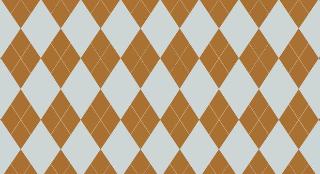 Seamless argyle pattern featuring alternating light blue and warm brown geometric diamonds, creating a classic and elegant textile-inspired background design