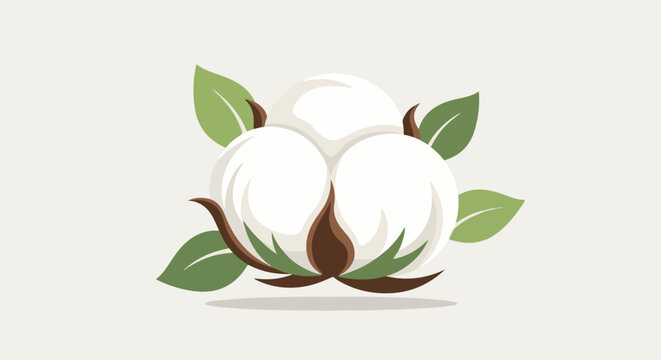 Stylized illustration of a cotton boll with leaves on a light background