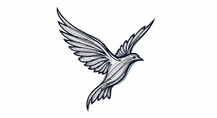 Obraz premium Stylized illustration of a dove with outstretched wings, drawn in dark lines