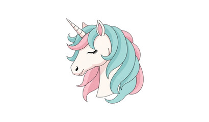 Magical unicorn head pastel blue pink mane peaceful cute cartoon vector illustration © MstAnisa