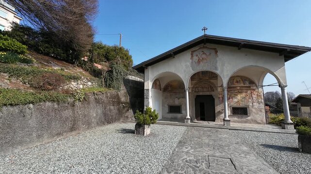 CLUSONE, ITALY, the Church of San Defendente XV century frescoed building