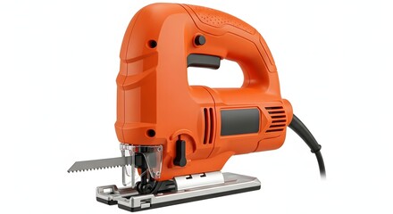 Fototapeta premium Bright orange electric jigsaw tool isolated on white background.