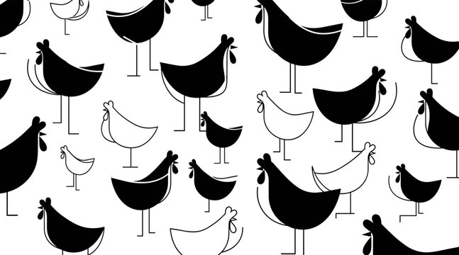 Hens and chicks illustrated in repeating barnyard pattern, no seamless