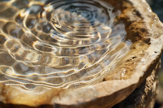 Zen water ripple in beige stone basin for product display, Set 04