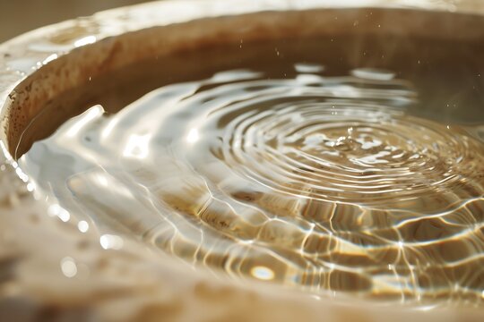 Zen water ripple in beige stone basin for product display, Set 03