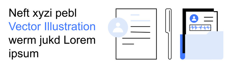 Identity verification, data privacy, online documentation, records organization, file management, information security. Visual of papers, file folder and ID icons. Identity verification and data © robu_s