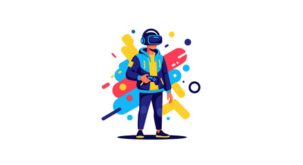 Fototapeta premium Colorful illustration of a person with paintbrush and vibrant art supplies