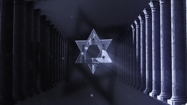 Star of David symbolizes Israel's secure and protected sovereignty, fortified by monumental pillars that guard the nation's spiritual and physical core
