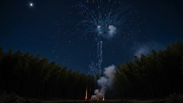 Fireworks exploding in night sky.