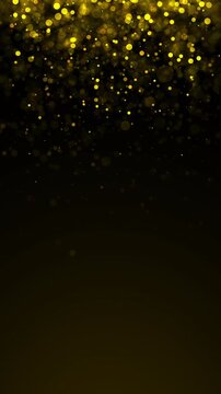 Shiny Gold Dust in Air Moving Slowly with Light Bokeh on Black Background. Full HD. 4K