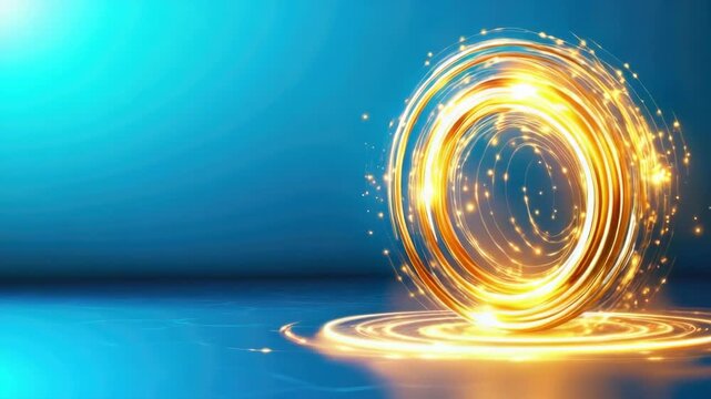 Abstract glowing portal with golden light streaks for futuristic technology concept, magical energy with special effects, use as presentation background and wallpaper.
