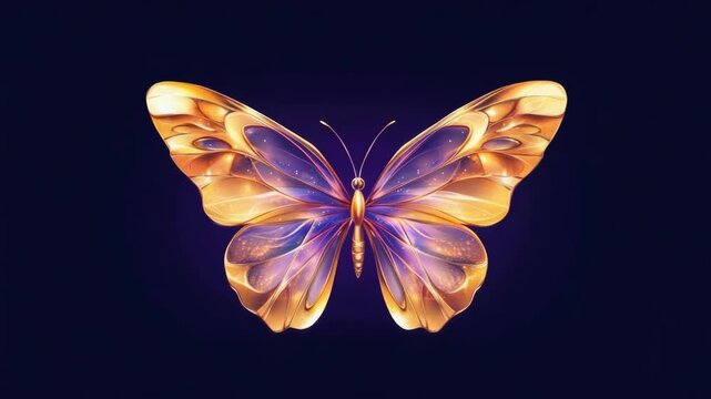 Golden butterfly on deep blue background. Luxury decoration for elegant design, rich card, invitation, poster, banner, template and wealth concept.