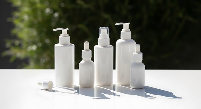 White plastic lotion pump bottles.