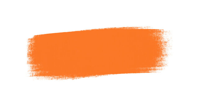 Orange brush stroke highlighter paint texture on transparent background.