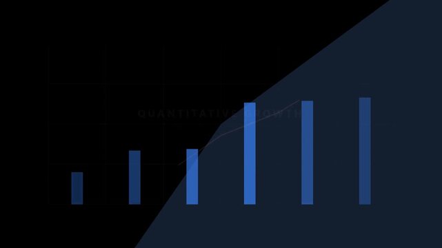 3D render of bar chart increasing with growth line on dark background creating business analytics animation designed for financial visuals, market performance and video editing overlays.