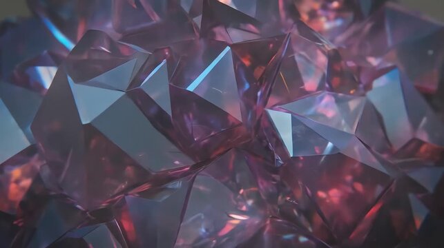 Abstract gemstone formation with light reflections and shimmering surfaces
