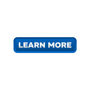 Learn more, blue rectangular 3d button - vector illustration