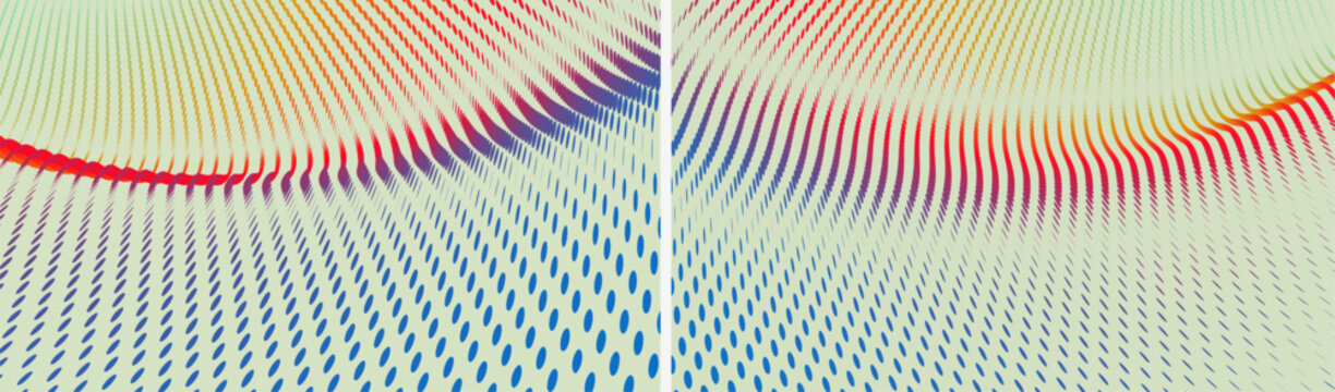 Grid surface with particle. Vibrant trendy texture, with blending colors.  A piece of fabric with a fold and in perspective. Convex background. 3D vector for brochure, poster, cover, presentation, etc