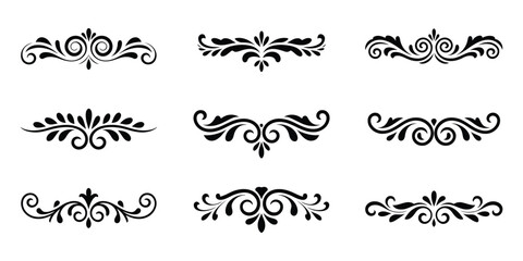 Obraz premium Decorative Divider Elements Set, Vintage Calligraphy Collection with Elegant Flourishes, Ornamental Swirls, and Classic Line Separators for Invitations, Certificates, Branding, and Print Design