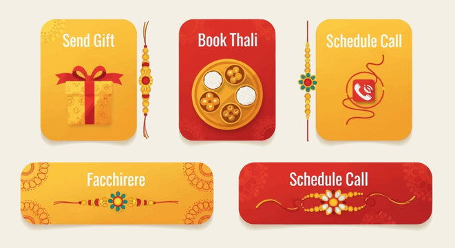 Set of Raksha Bandhan Festival Banners and UI Elements for Digital Greeting Cards.