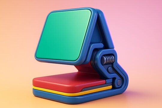 Colorful abstract mockup of a futuristic device with a green screen display on pastel background for branding or presentation purposes. Ai generative