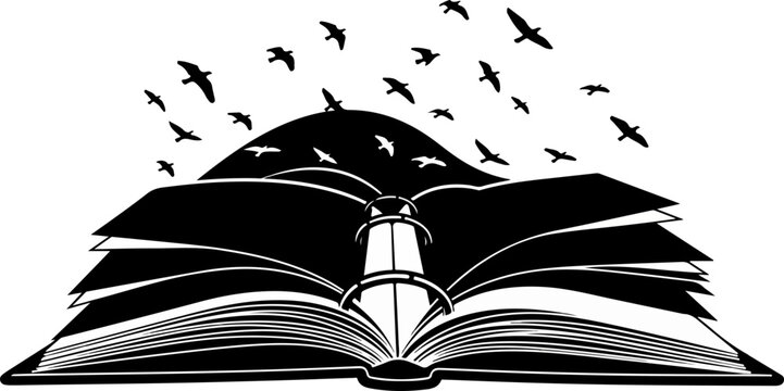 Conceptual Open Book Silhouette with Birds Taking Flight Metaphor for Education Freedom and Creative Inspiration Vector Illustration