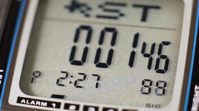 Digital timer and stopwatch running on a digital watch lcd display