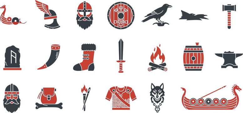 Viking and norse mythology symbols and artifacts collection Vector